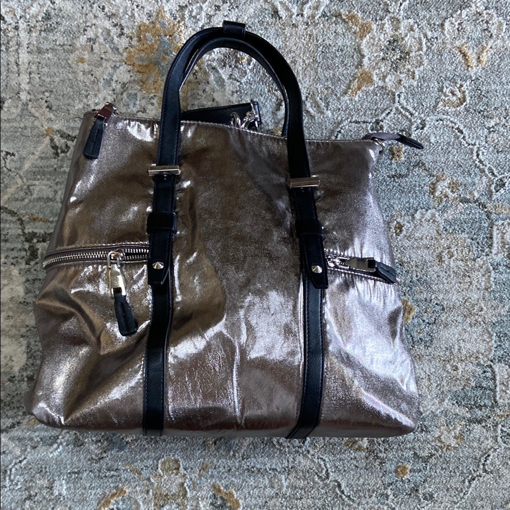 INC Silver and Black Haili Convertible Backpack
